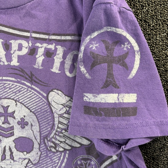 Vintage Y2K Raw State Premium Affliction Shirt Mens Small Purple Skull Wings - Picture 3 of 6